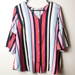 Davi & Dani Striped Button Front Top